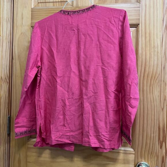 Vtg Brownstone Studio pinky-red bead embellished hook & eye closure cardigan - Picture 5 of 7